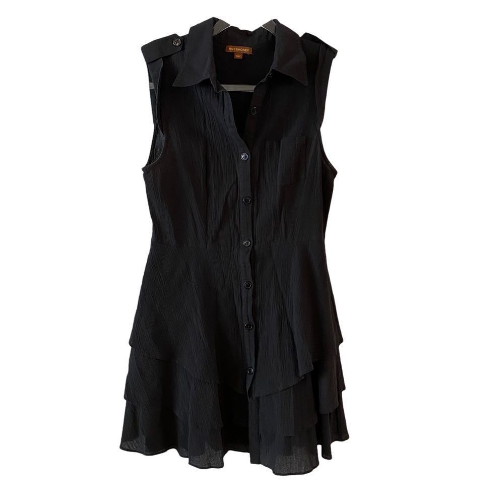Hive & Honey gauzy sleeveless button down tiered fit & flare minidress